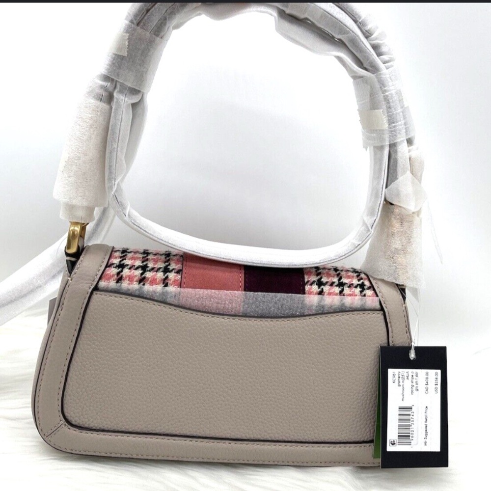 NWT Kate Spade Racing Stripe Plaid Twill Fabric Flap Magnetic Close 2Way Bag. - Picture 5 of 8